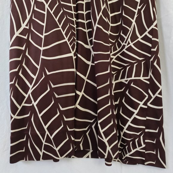 TORY BURCH Brown Abstract Banana Leaf Print V Quarter Empire Silk Sheath Dress M - Picture 4 of 16